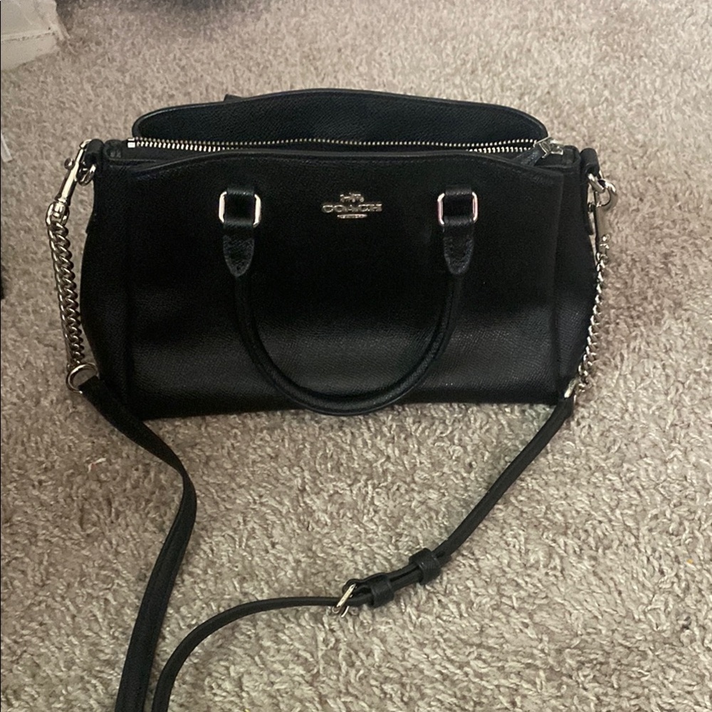 Coach Crossgain leather mini sage Black Carryall Bag with Silver Accents